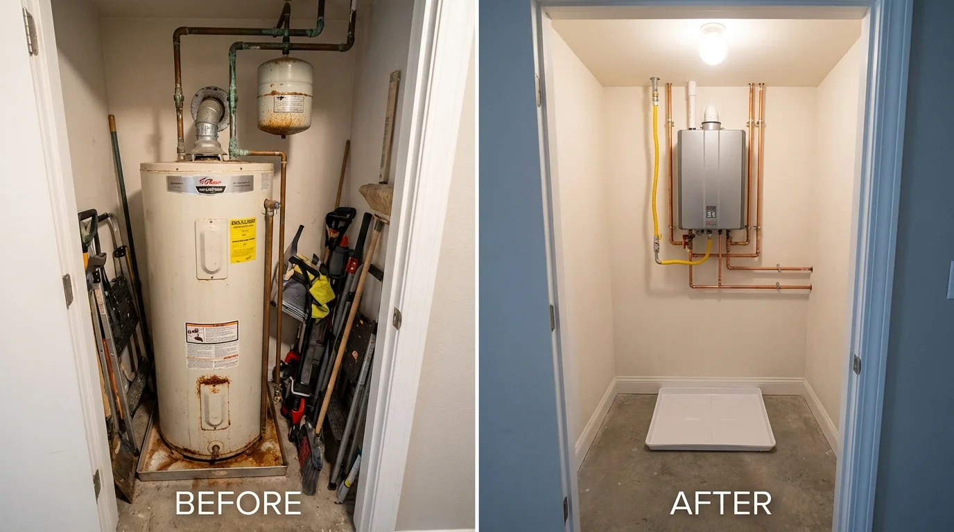 Tank water heater versus wall-mounted tankless unit comparison for Bolivia, NC homeowners